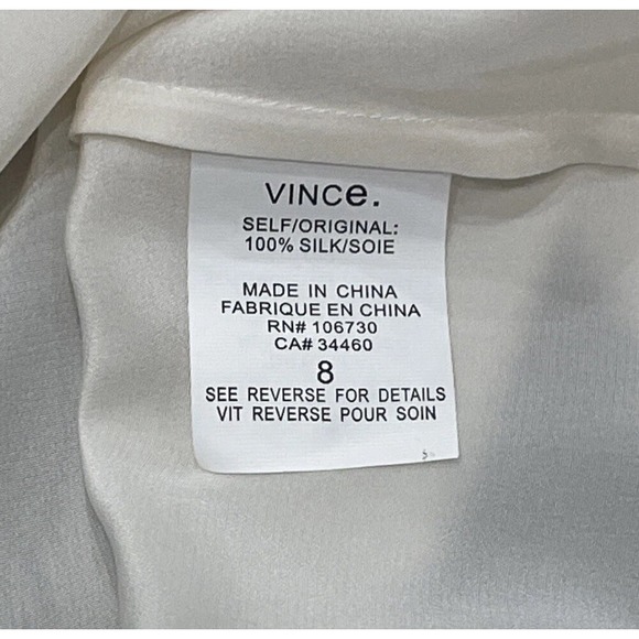 VINCE Womens 100% Silk Shirt Top Tunic Blouse Long‎ Sleeves Ivory Creme Size 8 - Picture 5 of 10